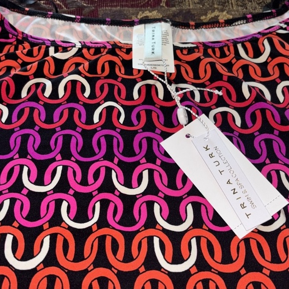 Trina Turk Womens LARGE Echo chain print swim Kimono Tunic cover up NEW - Picture 16 of 16